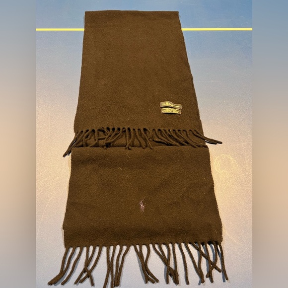 Polo Ralph Lauren Black Unisex 100% Lambswool Made In Scotland Fringe Scarf - Picture 1 of 4